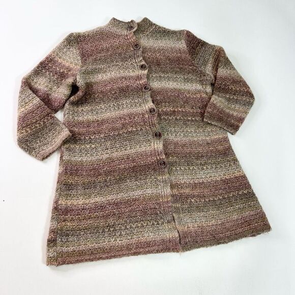 J. Jill Long Cardigan Women's Large Buttons Up Wool Blend Ombre Stripes Sweater - Picture 1 of 9